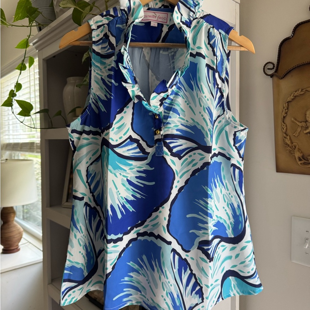 Southern Frock, Bohemian Style Blue and White Sleeveless Top